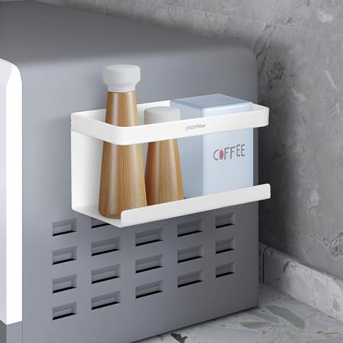 Plantex GI Steel Multi-Purpose Magnetic Shelf for Home/Fridge Organizer Spice Rack with Paper-Towel Holder/Kitchen Rack for Refrigerator (Big-Black) - Image 1