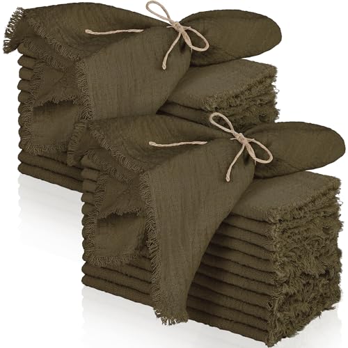 TURSTIN 24 Pieces Cotton Linen Cloth Napkin Handmade Cloth Napkin with Fringe 17 x 17 Inch Soft Dinner Wedding Napkins Square Rustic Fringe Table Napkins for Dinners Parties Weddings Coffee - Image 1