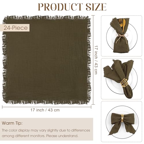 TURSTIN 24 Pieces Cotton Linen Cloth Napkin Handmade Cloth Napkin with Fringe 17 x 17 Inch Soft Dinner Wedding Napkins Square Rustic Fringe Table Napkins for Dinners Parties Weddings Coffee - Image 3