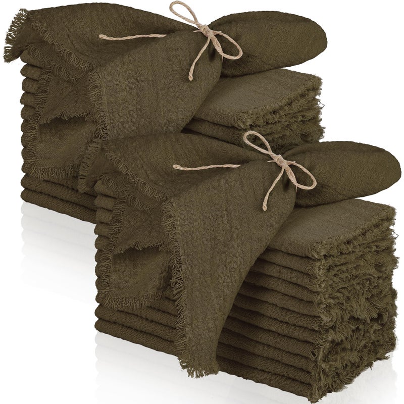 TURSTIN 24 Pieces Cotton Linen Cloth Napkin Handmade Cloth Napkin with Fringe 17 x 17 Inch Soft Dinner Wedding Napkins Square Rustic Fringe Table Napkins for Dinners Parties Weddings Coffee - Image 2