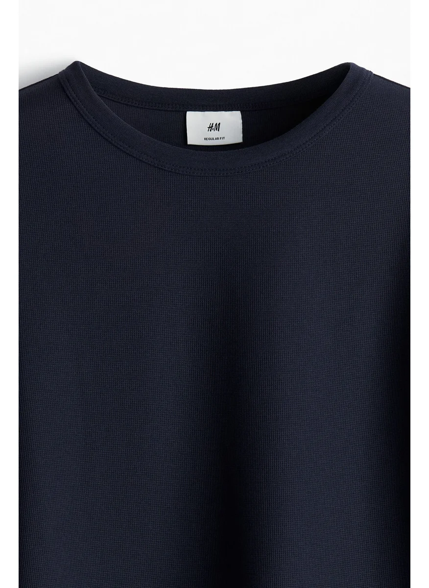 H&M Regular Fit Long-Sleeved Waffled Top