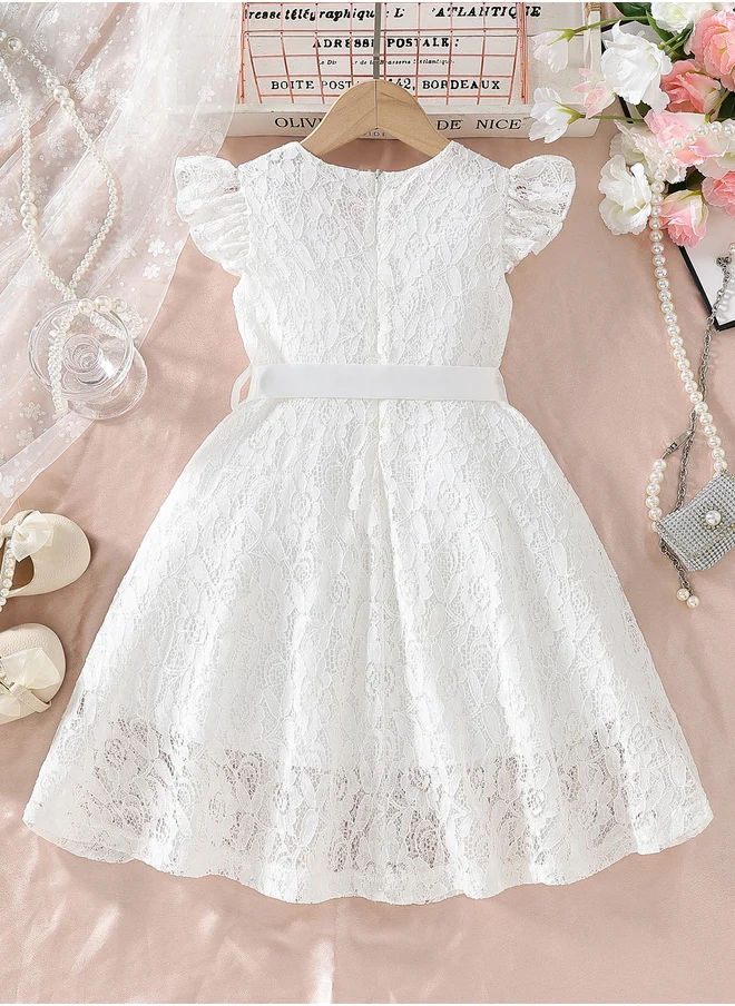 تايك تو Take Two Lace Ruffled Sleeve Bow Detail Knee Length Dress