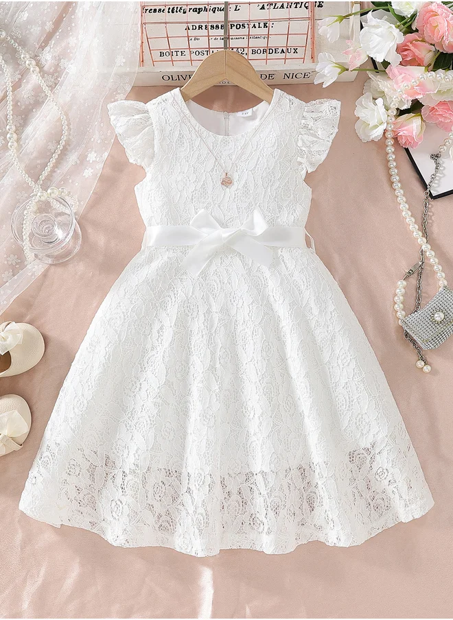 تايك تو Take Two Lace Ruffled Sleeve Bow Detail Knee Length Dress