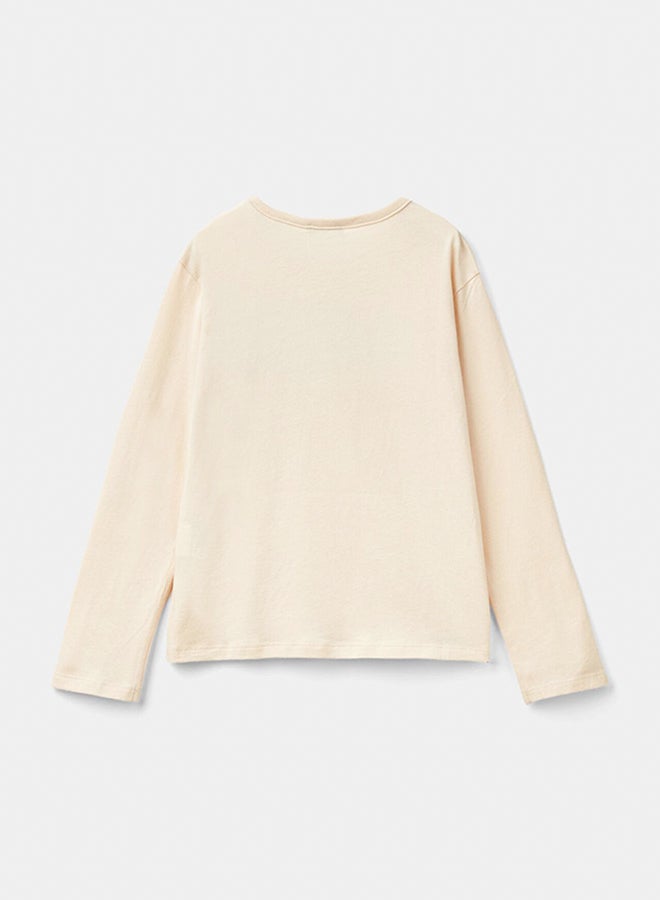 بينيتون تي شيرت بنات من القطن العضوي الدافئ مع الترتر - Image 2