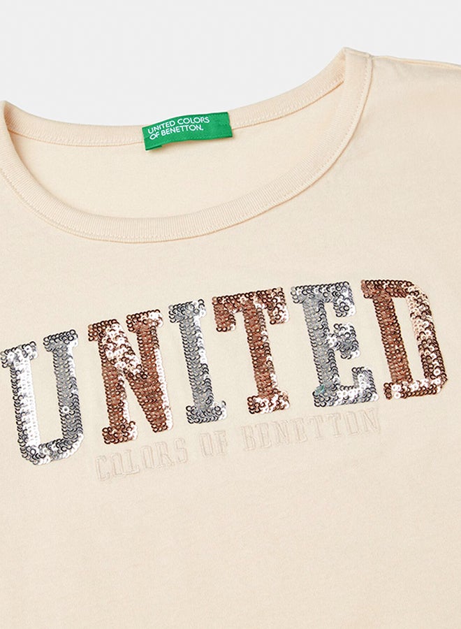 بينيتون تي شيرت بنات من القطن العضوي الدافئ مع الترتر - Image 3