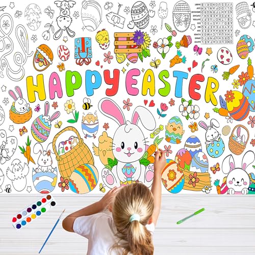 CUUSNNY Easter Coloring Tablecloth for KidsGiant Coloring Poster Art Crafts Table Cover for Easter Party Decorations Supplies 315 x 72 Inches - Image 1