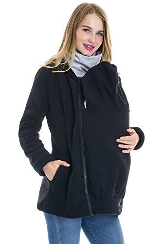 Smallshow Womens Fleece Zip Up Maternity Baby Carrier Hoodie Sweatshirt Jacket,Black,Medium - Image 1