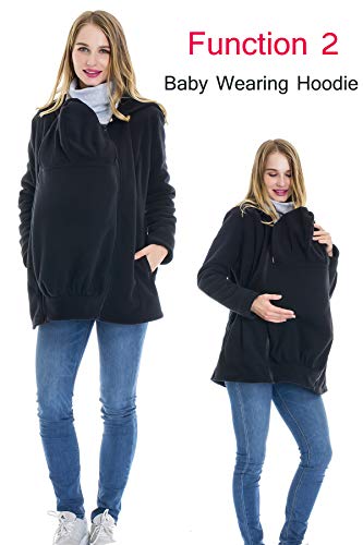 Smallshow Womens Fleece Zip Up Maternity Baby Carrier Hoodie Sweatshirt Jacket,Black,Medium - Image 4
