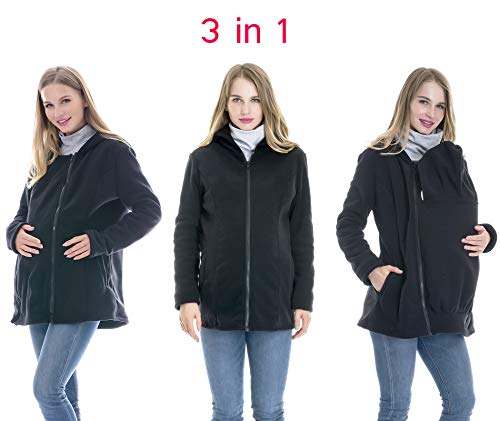 Smallshow Womens Fleece Zip Up Maternity Baby Carrier Hoodie Sweatshirt Jacket,Black,Medium - Image 2