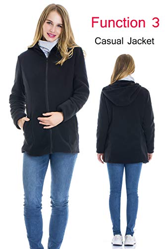 Smallshow Womens Fleece Zip Up Maternity Baby Carrier Hoodie Sweatshirt Jacket,Black,Medium - Image 5