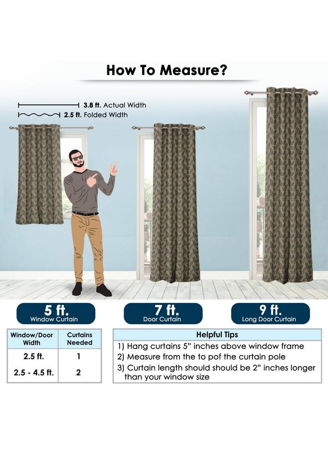 Story@Home Story@Home Window Room Darkening Curtains 5 Feet Set of 2 | Leaf Design Window Curtain | Thermal Insulated Curtains | Curtains for Living Room | (116 x 152 cm, Brown) | Perfect for Home Decor  - Image 2