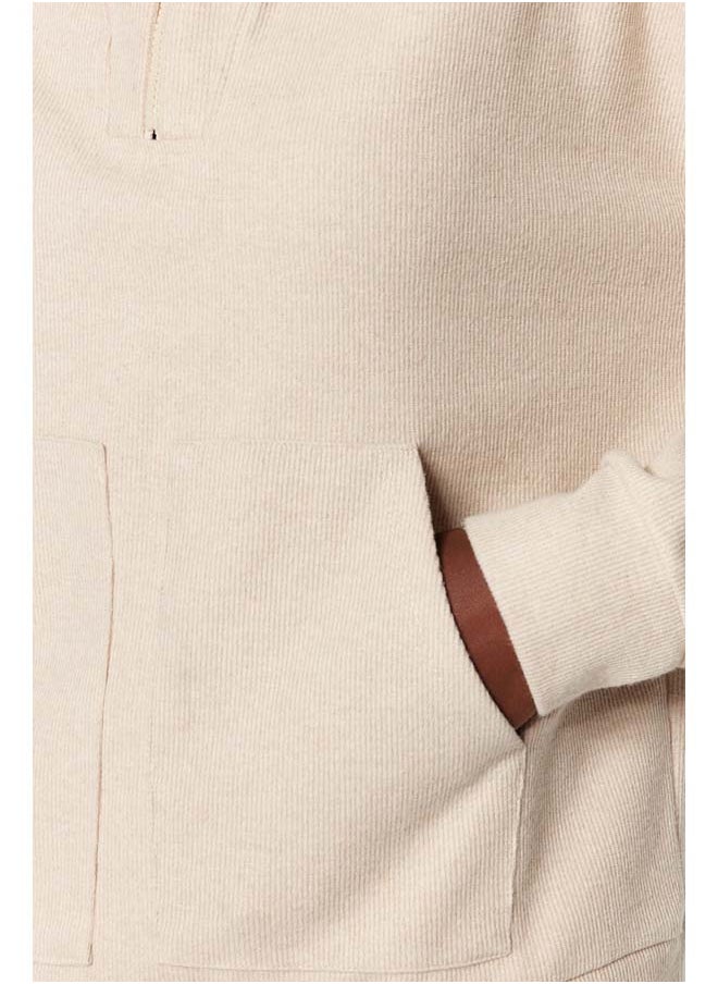 trendyol Beige Thessaloniki/Knitwear Look Zippered Relaxed/Comfortable Fit Knitted Sweatshirt TWOAW24SW00001  - Image 4