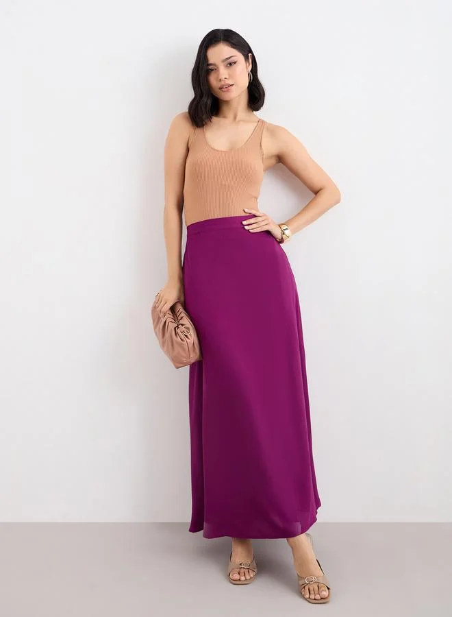 Styli Plain Maxi Skirt with Side Slit Detail