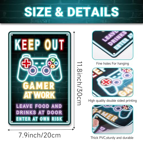 LUHIMO Keep Out Gamer at Work Sign - Cool Waterproof and Rust-proof Plastic Neon Gaming Posters Signs For Bedroom Door Wall Decor - Gift For Teen Boys, Boyfriend 12" * 8" - Image 2