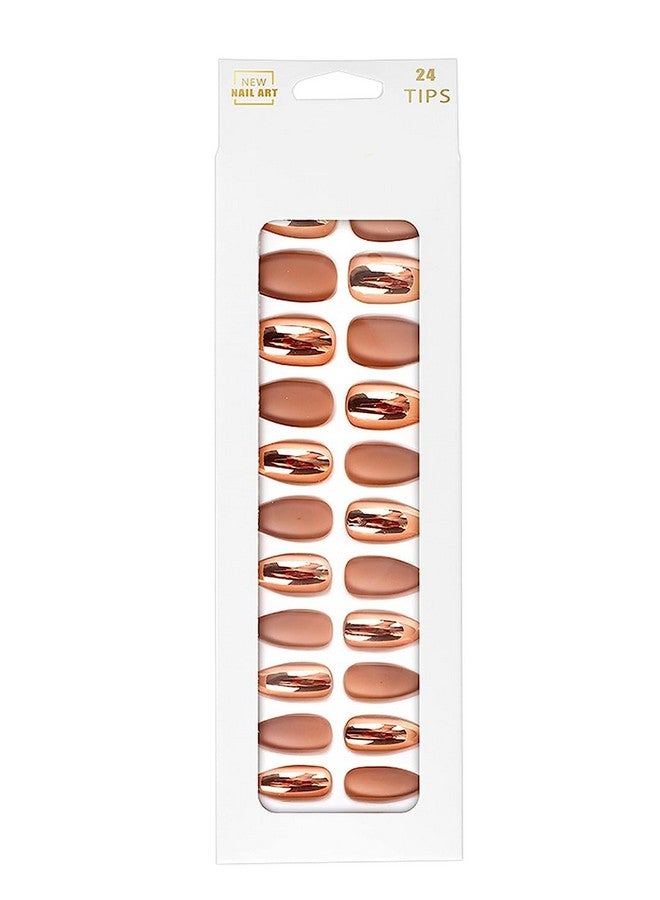 رابيدز فلو مجموعة 24 قطعة من الأظافر الصناعية الفرنسية الطويلة وصلات أظافر كاملة مع غراء مرفق بالأظافر (12 مطفي + 12 لامع) (خوخي) - Image 3