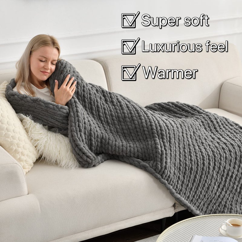 Maetoow Tighter Version Chenille Chunky Knit Blanket Throw (40?50 Inch)  Handmade Warm & Cozy Blanket Couch  Bed  Home Decor  Soft Fleece Banket  Boho Thick Blankets and Giant Yarn Throws Dark Grey - Image 3