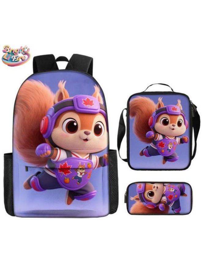 Bright Li Fire Unlock the new fashion of childish fun! Three-piece set of bags, cartoon elements for children and teenagers (students, children, friends' outings, mountain climbing, schooling, etc. can be used) - 5 - Image 1