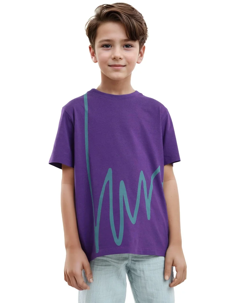 Rare Ones Rare Ones Kids Ezon Dark Purple Cotton Fabric Half Sleeves Crew Neck Graphic Signature Print T-Shirt
