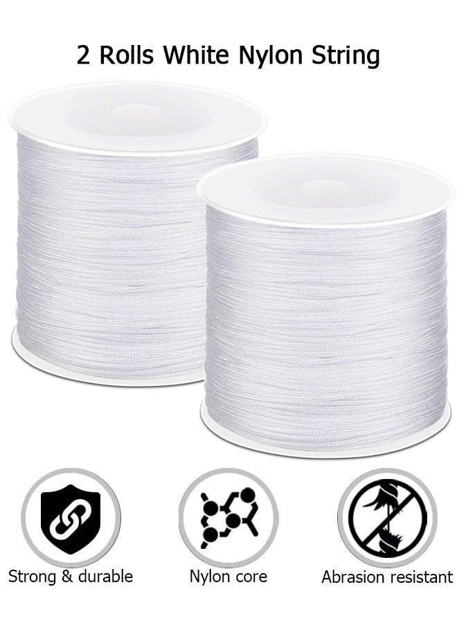 Wffo 2 Rolls White Nylon String - 0.8mm Nylon Thread Chinese Knotting Cord Tarred Twine Outdoor String for Braided Bracelets, Beading, Necklaces, Macrame Craft, Wind Chime, Blinds, Jewelry Making （110 Yards） - Image 1