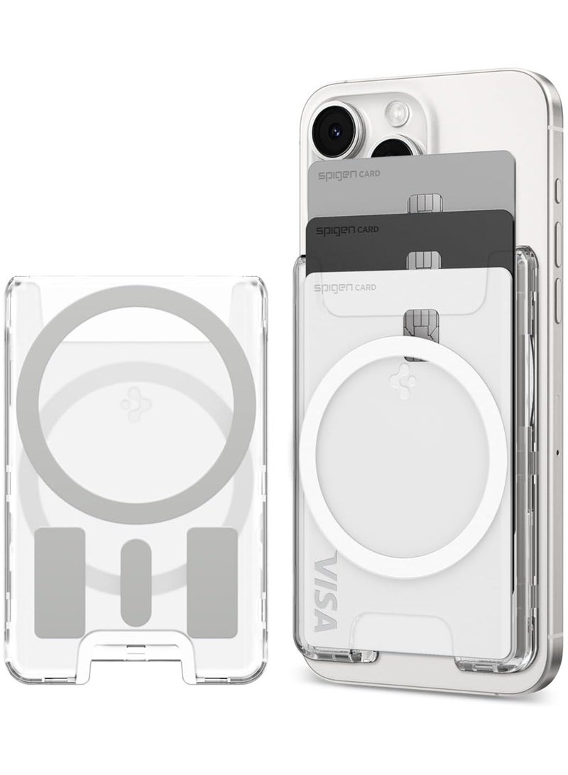 Spigen Ultra Hybrid (MagFit+) Dual Side Magnetic MagSafe Wallet Card Holder [3-4 Cards] for iPhone 16 Pro Max / 16 Pro / 16 Plus / 16 / iPhone 15/14/13/12 series - Crystal Clear  - Image 1