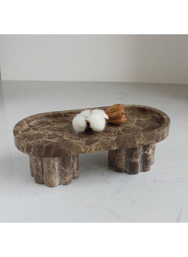Natust Natural Travertine Tray with Legs, Vanity Decorative Tray for Countertop Organizer, Catchall Tray for Perfume, Candles, Jewelry Dish (Coffee Oval) - Image 1
