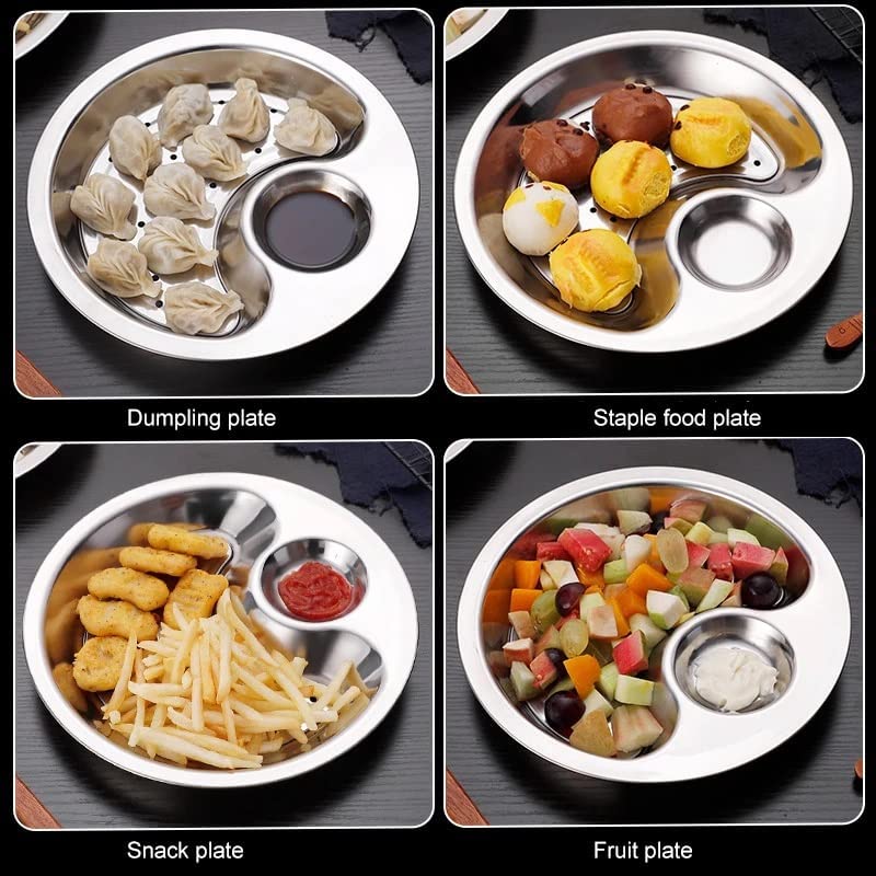 Niralasa Niralasa Stainless Steel Double Layer Dumpling Plate with Sauce Tray Chip & Dip Tray - Image 4