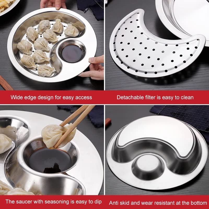 Niralasa Niralasa Stainless Steel Double Layer Dumpling Plate with Sauce Tray Chip & Dip Tray - Image 3