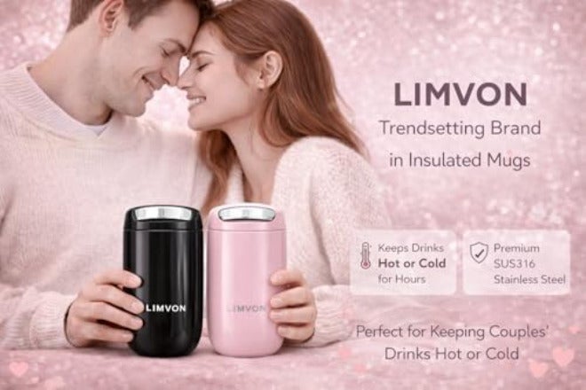 LIMVON Retro Glossy Coffee Thermos Cup 360ml – Stainless Steel Vacuum Insulated Travel Mug, Modern Portable Design (PINK) - Image 5