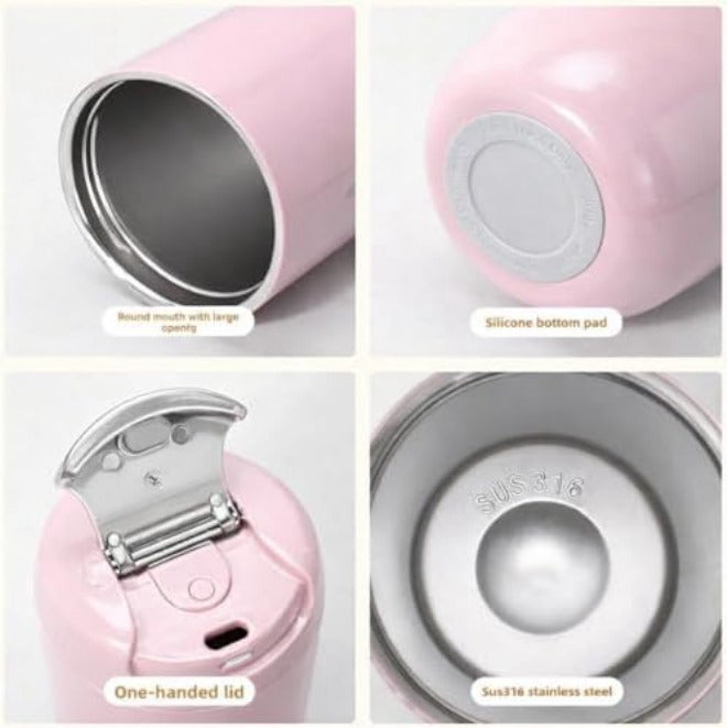 LIMVON Retro Glossy Coffee Thermos Cup 360ml – Stainless Steel Vacuum Insulated Travel Mug, Modern Portable Design (PINK) - Image 4
