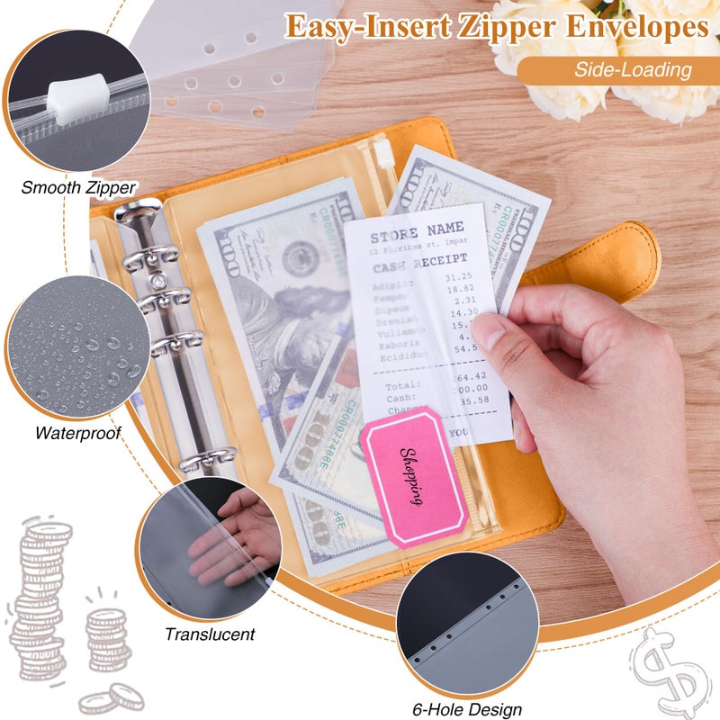 Antner Budget Binder with Zipper Envelopes, Money Organizer for Cash, Cash Envelopes for Budgeting, Budget Planner Savings Binder with Cash Envelopes & Colorful Stickers for Money Saving, Dark Yellow - Image 4