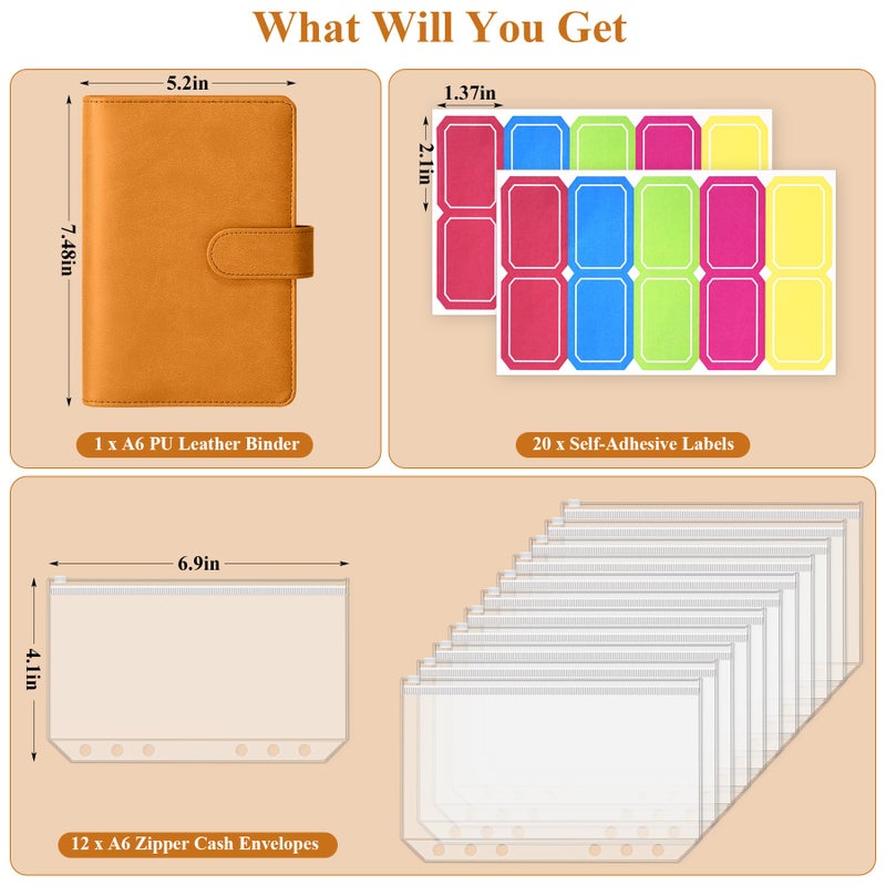 Antner Budget Binder with Zipper Envelopes, Money Organizer for Cash, Cash Envelopes for Budgeting, Budget Planner Savings Binder with Cash Envelopes & Colorful Stickers for Money Saving, Dark Yellow - Image 2
