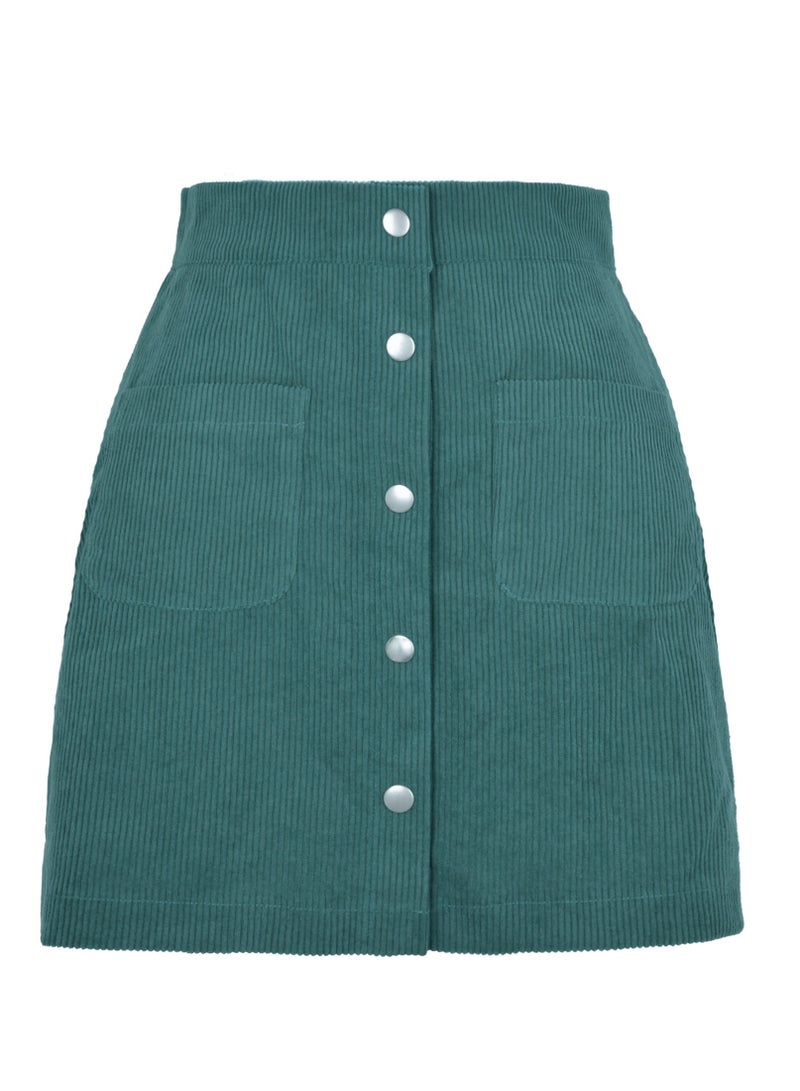 Loquat Women's Autumn And Winter New Corduroy Short Skirt Single Breasted Slim Solid Color Skirt 