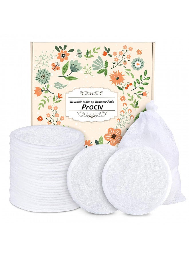 ProCIV Reusable Makeup Remover Pads, 18 Packs Washable Organic Bamboo Reusable Cotton Rounds for All Skin Types & Toner with Laundry Bag, Eco Friendly Zero Waste Reusable Cotton Pads for Woman (White) - Image 1
