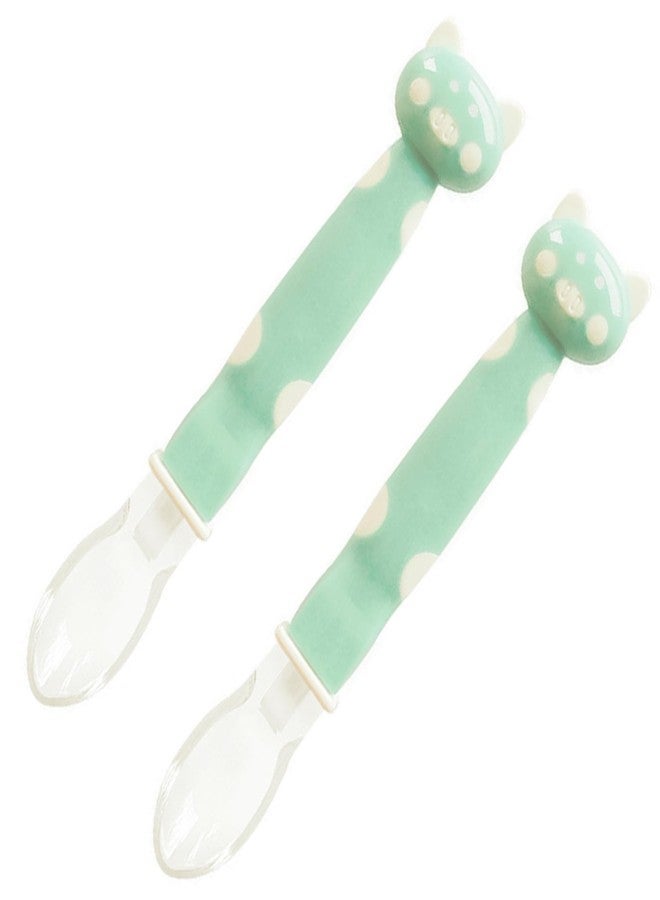 Mopslik Soft Silicone Gel Tip Baby Infant Feeding Training Cartoon Animal Spoon (Green) (Pack of 2) - Image 1