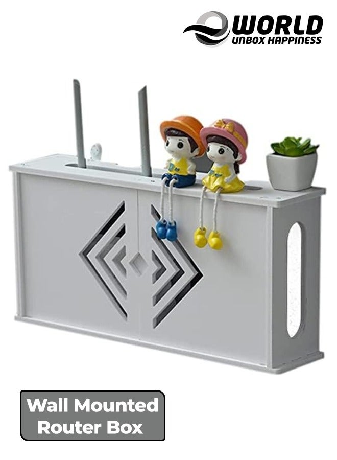 Eworld Stylish Wall-Mounted Router Rack for Wi-Fi Router, Set-Top Box, Light Cat Box, and More, Includes Doors and Patch Panel Shielding Box for Neat Storage, White.  - Image 1