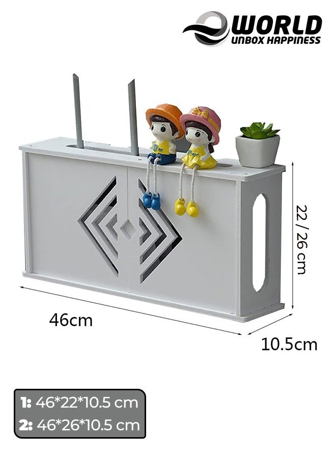 Eworld Stylish Wall-Mounted Router Rack for Wi-Fi Router, Set-Top Box, Light Cat Box, and More, Includes Doors and Patch Panel Shielding Box for Neat Storage, White.  - Image 2