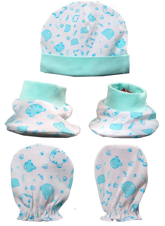 FAVISM Annapurna Sales Pure Soft Cotton Newborn Baby Booties Mittens Cap Set or Gloves Combo Pack of 4 Pair, 2 pcs, Lemon Blue, Size 0-6 Months, Unisex - Image 2
