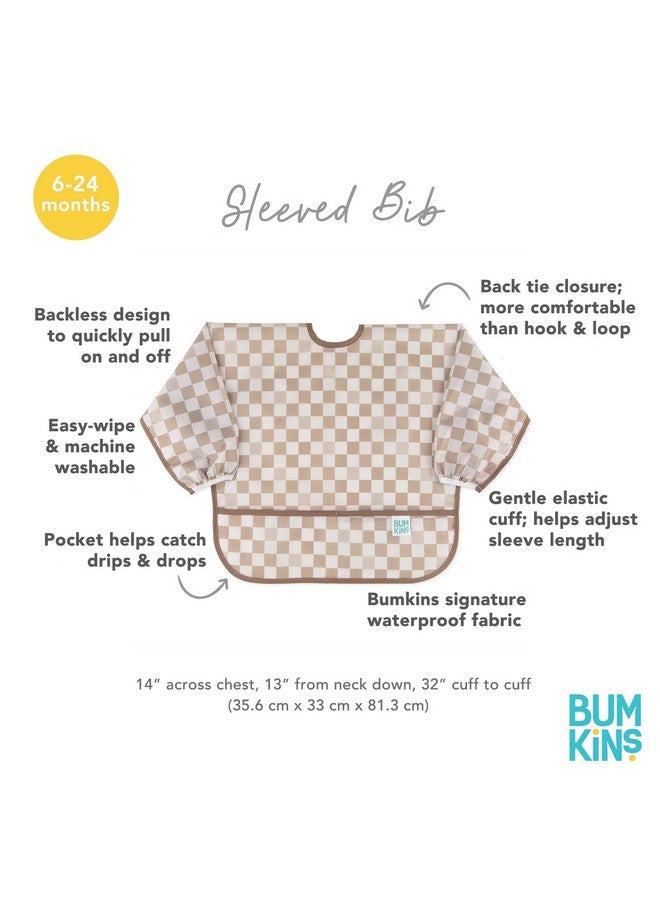 Bumkins Sleeved Bib for Girl or Boy, Baby and Toddler for 6-24 Mos, Essential Must Have for Eating, Feeding, Baby Led Weaning Supplies, Long Sleeve Mess Saving Food Catcher, Soft Fabric, Beige Check - Image 5