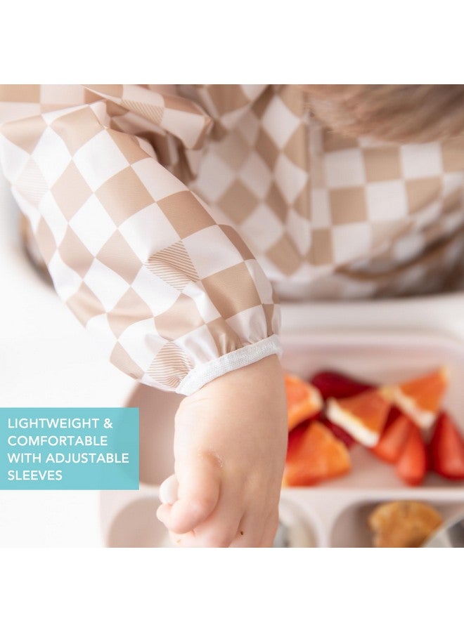 Bumkins Sleeved Bib for Girl or Boy, Baby and Toddler for 6-24 Mos, Essential Must Have for Eating, Feeding, Baby Led Weaning Supplies, Long Sleeve Mess Saving Food Catcher, Soft Fabric, Beige Check - Image 4