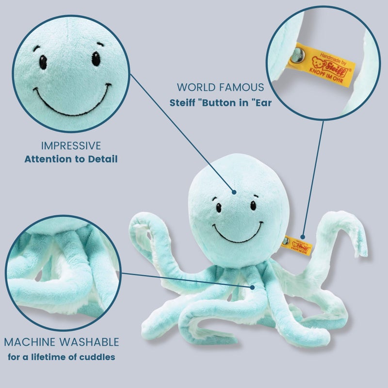 ستايف Steiff Ockto Octopus Premium Octopus محشو بالأخطبوطات حيوانات محشوة الأخطبوط الأخطبوط بأخطبوط البحر المحشوة بأصدقاء محيطين محضرين (الفيروز 11 "") - Image 3