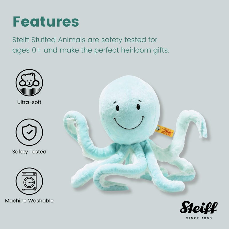 ستايف Steiff Ockto Octopus Premium Octopus محشو بالأخطبوطات حيوانات محشوة الأخطبوط الأخطبوط بأخطبوط البحر المحشوة بأصدقاء محيطين محضرين (الفيروز 11 "") - Image 4