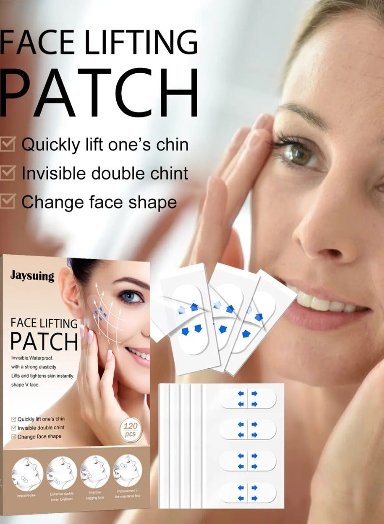 Jaysuing 120pcs Face Lifting Patch Instant Face Lift Tape Invisible Ultra Thin Waterproof V Shape Face Lift Face Lifting Patch Makeup Face Lift Tools V Shape Face Lift Tape - Image 2