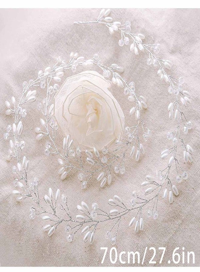 إيز ديلي إكسسوارات شعر العروس من إيزيديلي، زينة شعر طويلة من اللؤلؤ الفضي، زينة شعر مرصعة بالكريستال، إكسسوارات شعر للعرائس من أحجار الراين للنساء والفتيات (28 بوصة) - Image 2