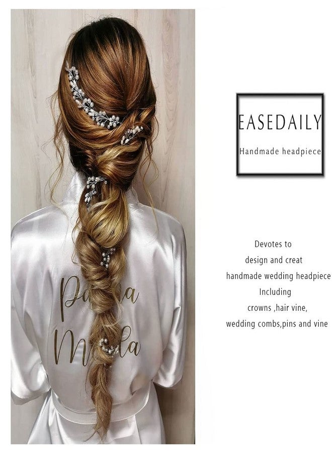 إيز ديلي إكسسوارات شعر العروس من إيزيديلي، زينة شعر طويلة من اللؤلؤ الفضي، زينة شعر مرصعة بالكريستال، إكسسوارات شعر للعرائس من أحجار الراين للنساء والفتيات (28 بوصة) - Image 5