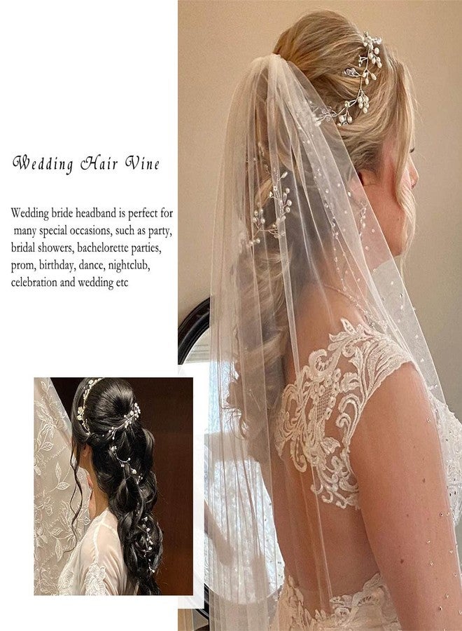 إيز ديلي إكسسوارات شعر العروس من إيزيديلي، زينة شعر طويلة من اللؤلؤ الفضي، زينة شعر مرصعة بالكريستال، إكسسوارات شعر للعرائس من أحجار الراين للنساء والفتيات (28 بوصة) - Image 4