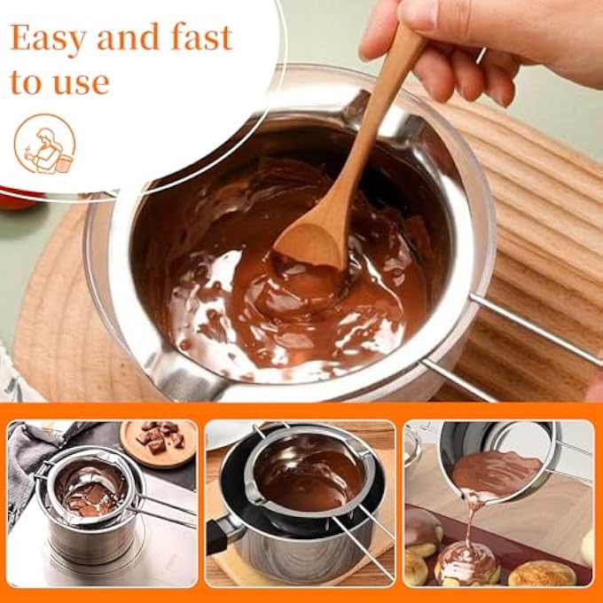 rayihni Stainless Steel Double Pot Kitchen Melting Pot Baking Tools 304 Chocolate Double Boiler For Melting Chocolate Butter Cheese Caramel And Candy 600Ml20Oz - Image 3