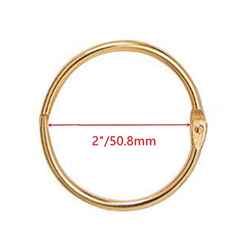XMHF 2 Inch (5 Pack) Loose Leaf Binder Rings, Nickel Plated Steel Binder Rings,Keychain Key Rings, Metal Book Rings,Golden, for School, Home, Office - Image 2