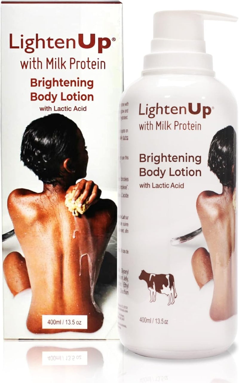 LightenUp Lactic Acid Lotion 135 Fl oz 400ml AHA Body Cream Fade Dark Spots on Body Knees Armpit Underarm with Shea Butter For Women and Men