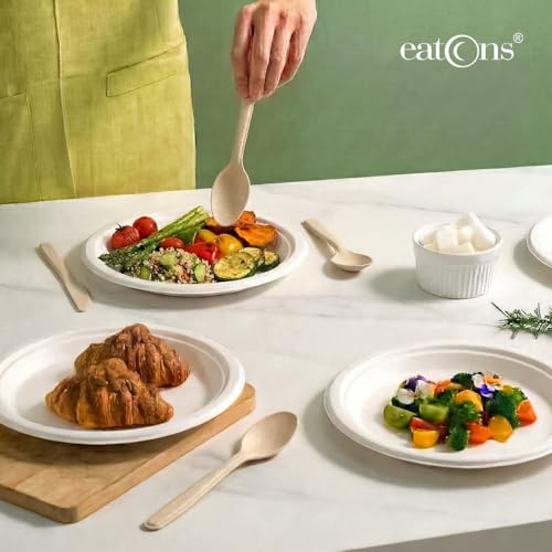 EATONS 12 inch, 100 Pack Disposable Bagasse Plates | Eco-Friendly, Disposable Plates Big Size | Dinner Paper Plates | Birthday, Wedding & Party | Round, White (30 cm) - Image 3