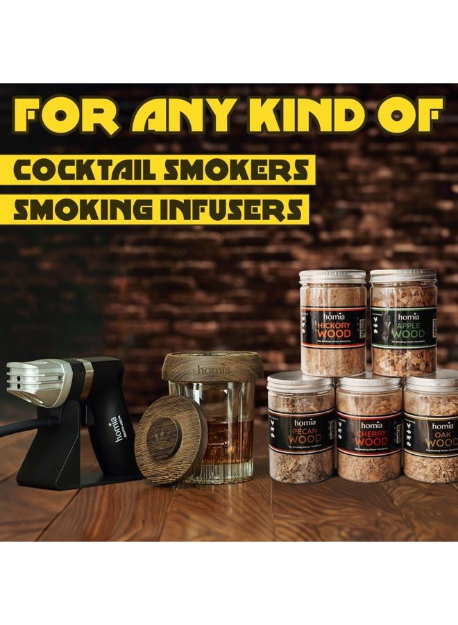 Homia Cocktail Smoker Kit With 5 Wood Chip Varieties - Apple, Cherry, Hickory, Pecan, Oak (5 x 8.4 oz) for Food and Cocktail Smoking Infuser - Image 2